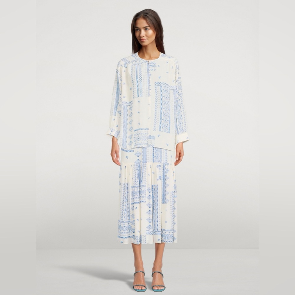ba&sh Cream Blouse with Blue Floral Print - Picture 9 of 16